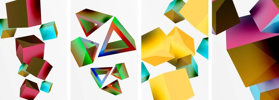 Composition of 3d cubes and other geometric elements background design for Stockillustratie