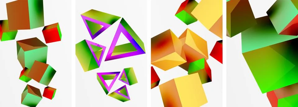 Composition of 3d cubes and other geometric elements background design for Illustrazione stock