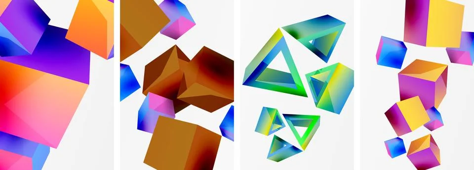 Composition of 3d cubes and other geometric elements background design for Stock Illustration