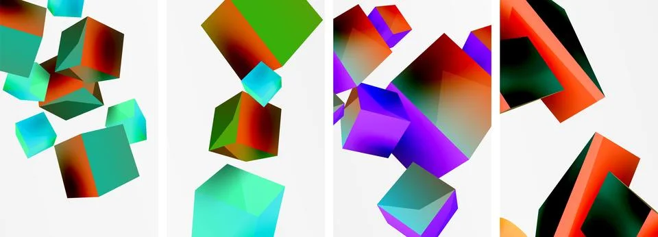 Composition of 3d cubes and other geometric elements background design for Illustrazione stock