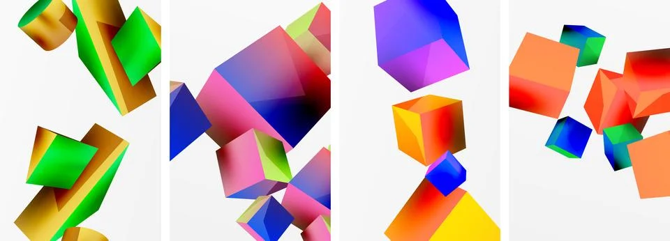 Composition of 3d cubes and other geometric elements background design for Stock Illustration
