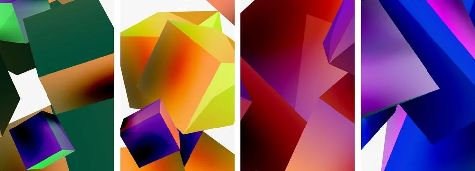Composition of 3d cubes and other geometric elements background design for Illustrazione stock