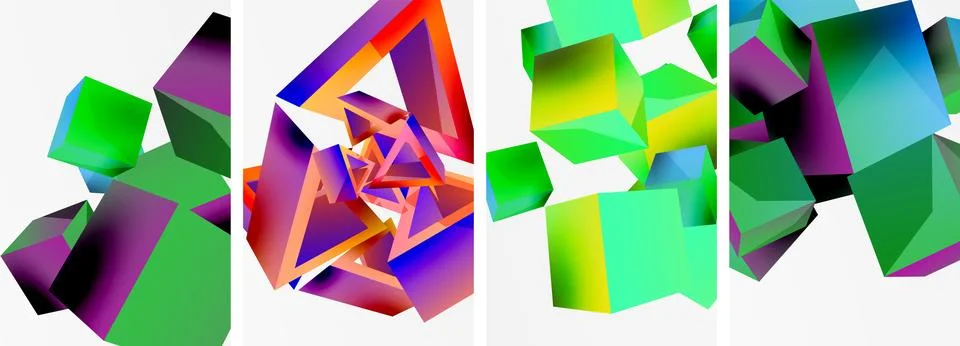 Composition of 3d cubes and other geometric elements background design for Stock Illustration