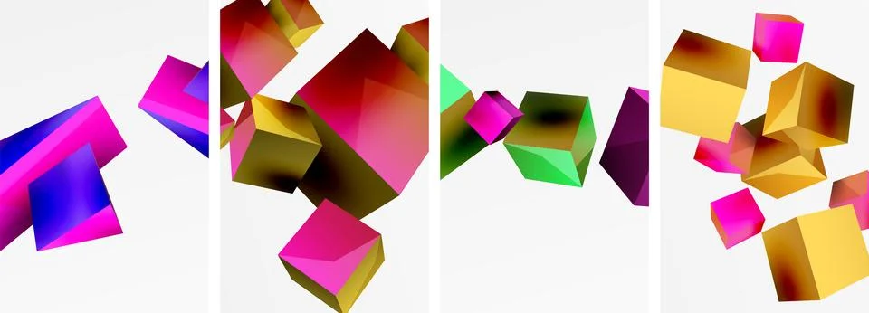 Composition of 3d cubes and other geometric elements background design for Illustrazione stock