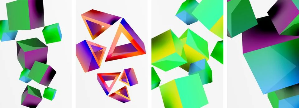 Composition of 3d cubes and other geometric elements background design for Illustrazione stock