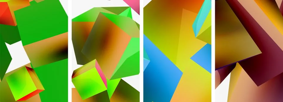 Composition of 3d cubes and other geometric elements background design for Stock Illustration