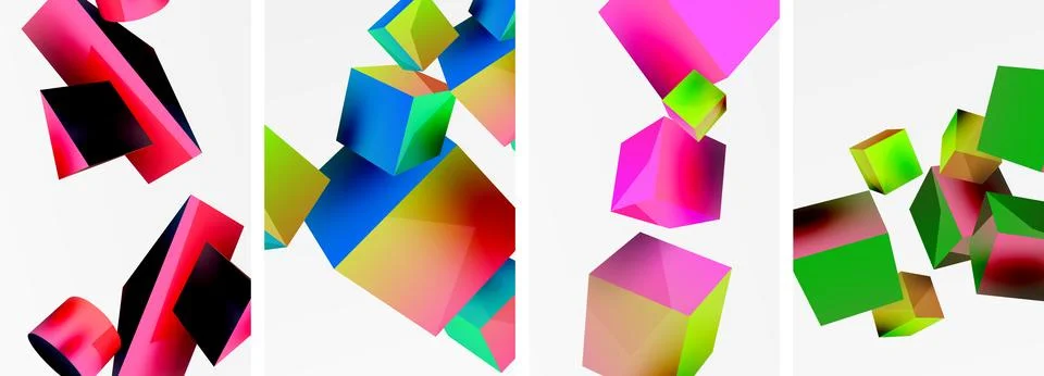 Composition of 3d cubes and other geometric elements background design for Stockillustratie