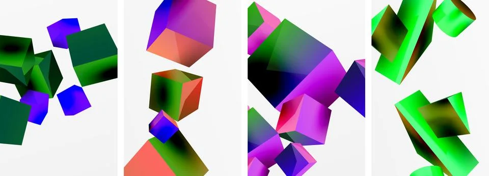 Composition of 3d cubes and other geometric elements background design for Stock Illustration