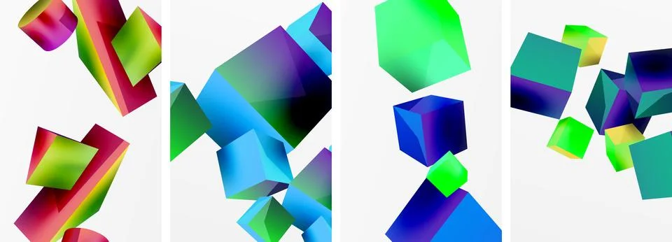 Composition of 3d cubes and other geometric elements background design for Illustrazione stock