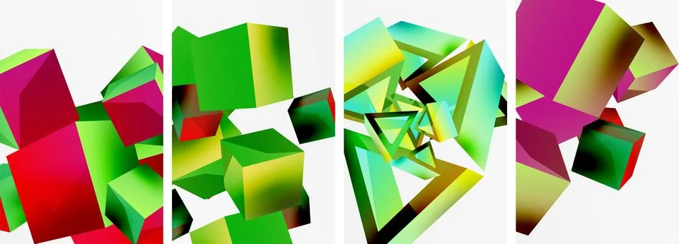 Composition of 3d cubes and other geometric elements background design for Illustrazione stock