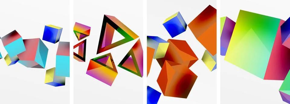 Composition of 3d cubes and other geometric elements background design for Illustrazione stock