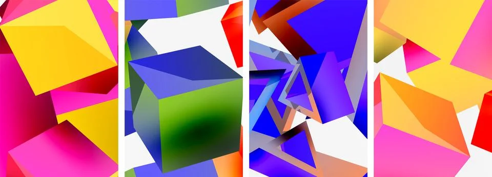 Composition of 3d cubes and other geometric elements background design for Stock Illustration