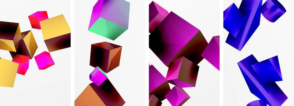 Composition of 3d cubes and other geometric elements background design for Stock Illustration