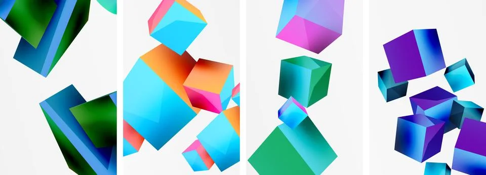 Composition of 3d cubes and other geometric elements background design for Illustrazione stock