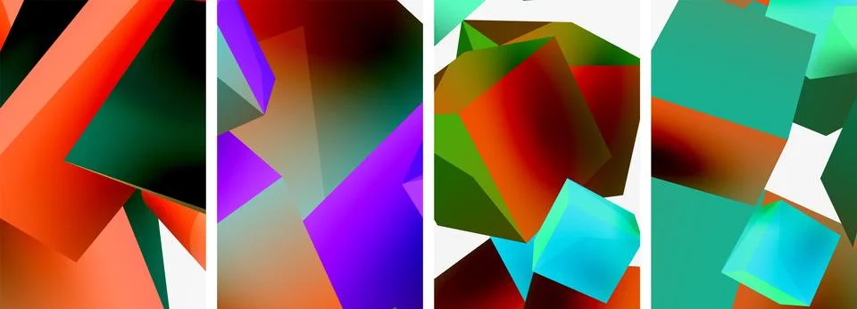 Composition of 3d cubes and other geometric elements background design for 库存插图