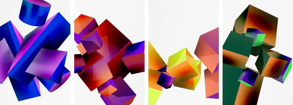 Composition of 3d cubes and other geometric elements background design for Illustrazione stock