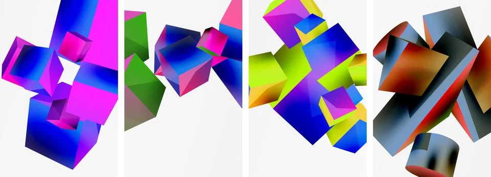 Composition of 3d cubes and other geometric elements background design for 스톡 일러스트