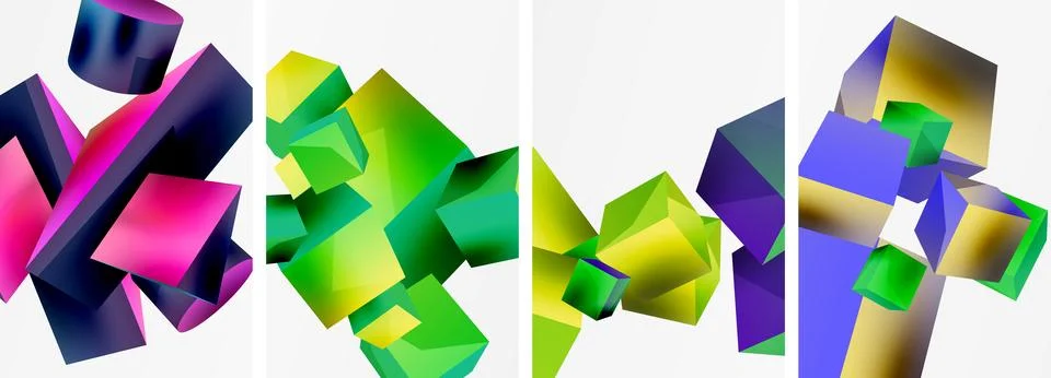 Composition of 3d cubes and other geometric elements background design for Illustrazione stock