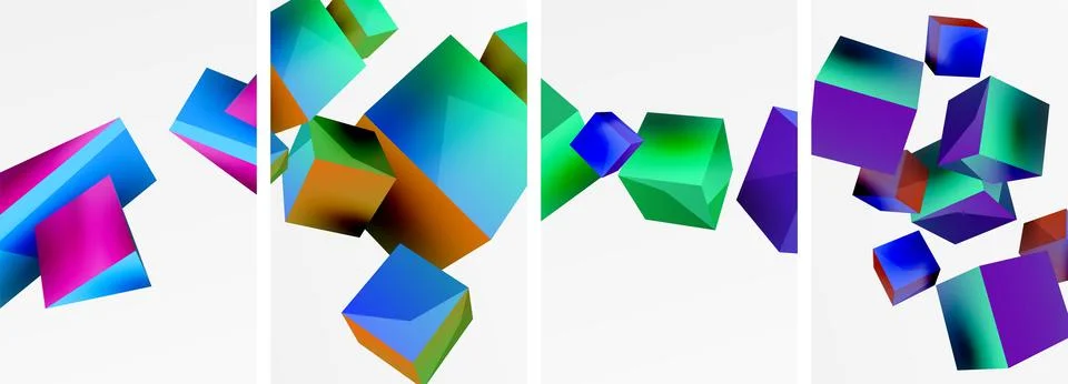 Composition of 3d cubes and other geometric elements background design for Stock Illustration