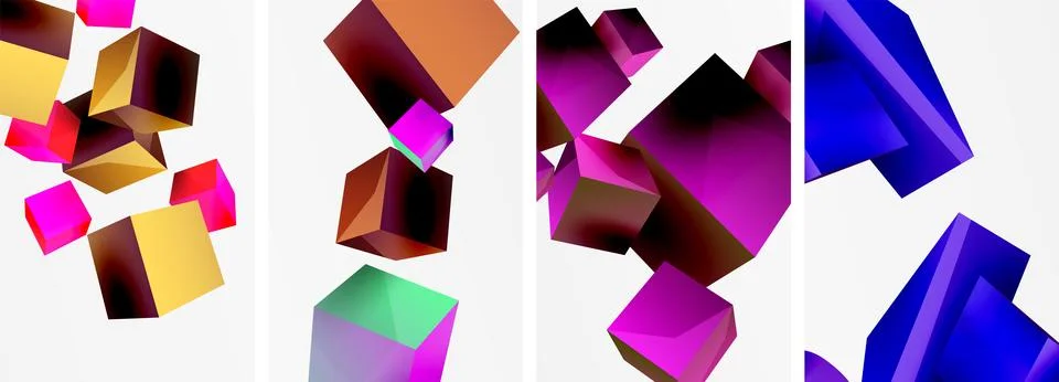 Composition of 3d cubes and other geometric elements background design for Illustrazione stock