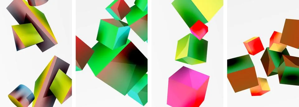Composition of 3d cubes and other geometric elements background design for Stock Illustration