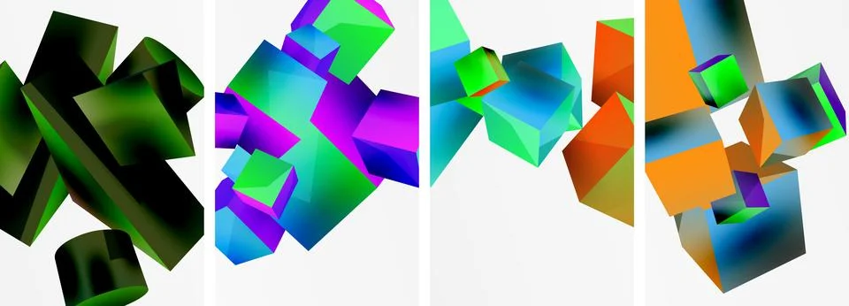 Composition of 3d cubes and other geometric elements background design for Stock Illustration