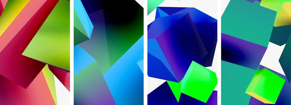 Composition of 3d cubes and other geometric elements background design for Illustrazione stock
