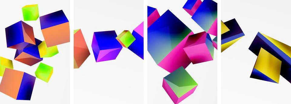 Composition of 3d cubes and other geometric elements background design for Illustrazione stock