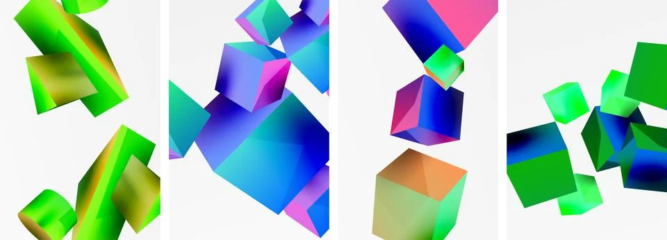 Composition of 3d cubes and other geometric elements background design for Illustrazione stock