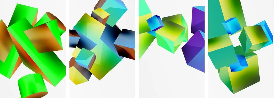 Composition of 3d cubes and other geometric elements background design for Illustrazione stock