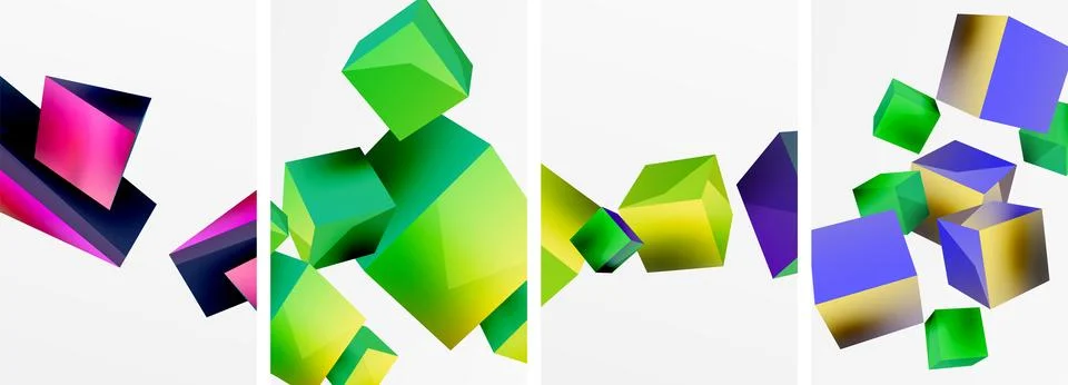 Composition of 3d cubes and other geometric elements background design for Stock Illustration