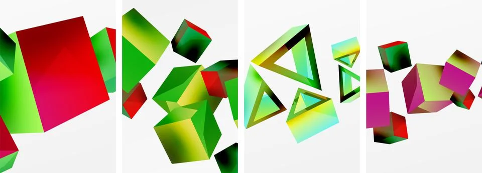 Composition of 3d cubes and other geometric elements background design for 库存插图