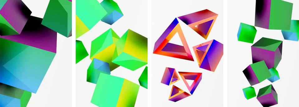 Composition of 3d cubes and other geometric elements background design for Illustrazione stock