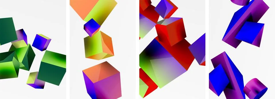 Composition of 3d cubes and other geometric elements background design for Stock Illustration