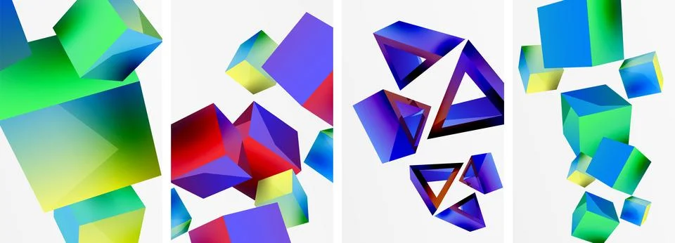 Composition of 3d cubes and other geometric elements background design for Stockillustratie