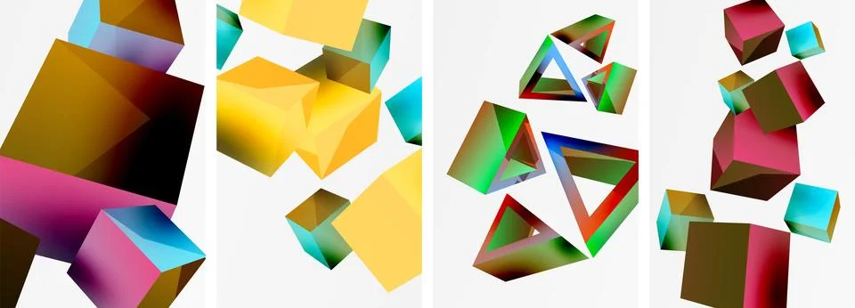 Composition of 3d cubes and other geometric elements background design for Stock Illustration