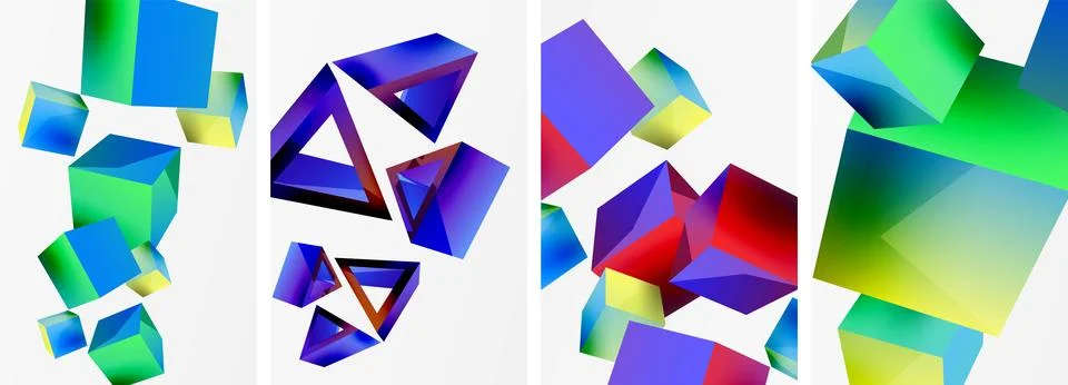 Composition of 3d cubes and other geometric elements background design for Illustrazione stock