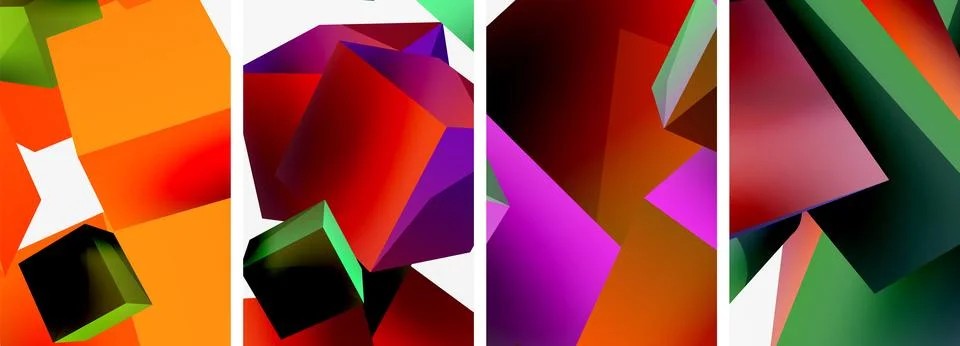 Composition of 3d cubes and other geometric elements background design for Illustrazione stock