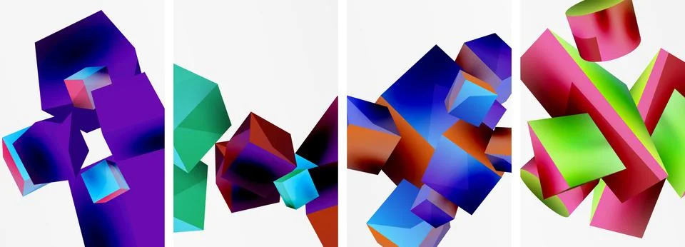 Composition of 3d cubes and other geometric elements background design for Illustrazione stock