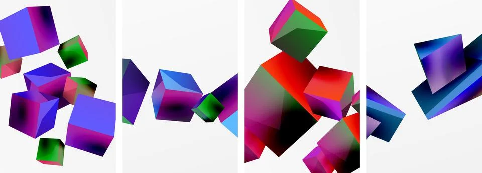 Composition of 3d cubes and other geometric elements background design for Stock Illustration