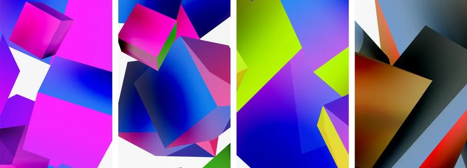 Composition of 3d cubes and other geometric elements background design for Illustrazione stock