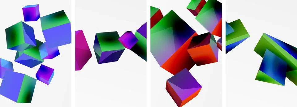 Composition of 3d cubes and other geometric elements background design for Stock Illustration