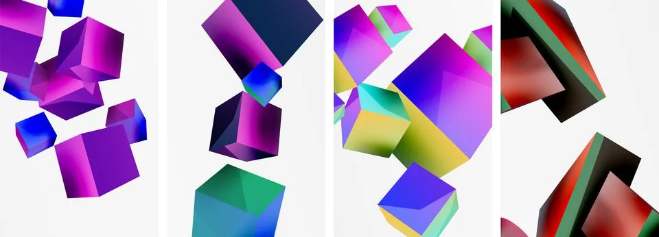 Composition of 3d cubes and other geometric elements background design for Stock Illustration