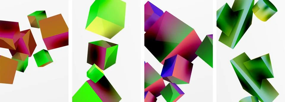 Composition of 3d cubes and other geometric elements background design for Stock Illustration