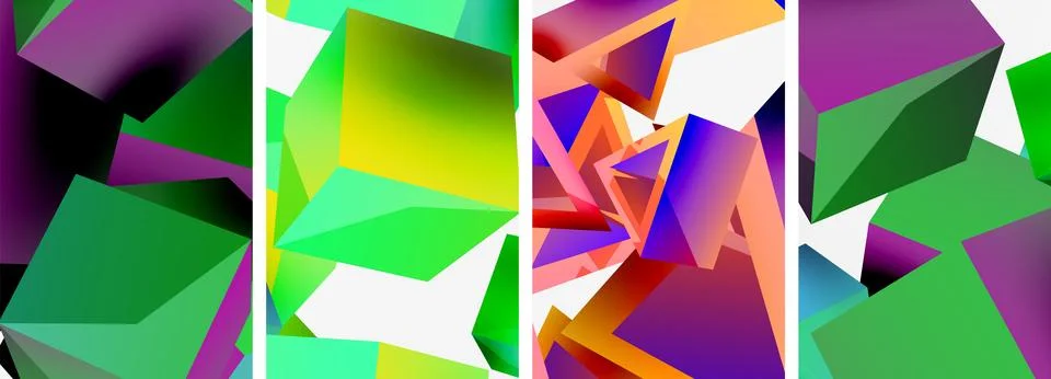 Composition of 3d cubes and other geometric elements background design for Stock Illustration