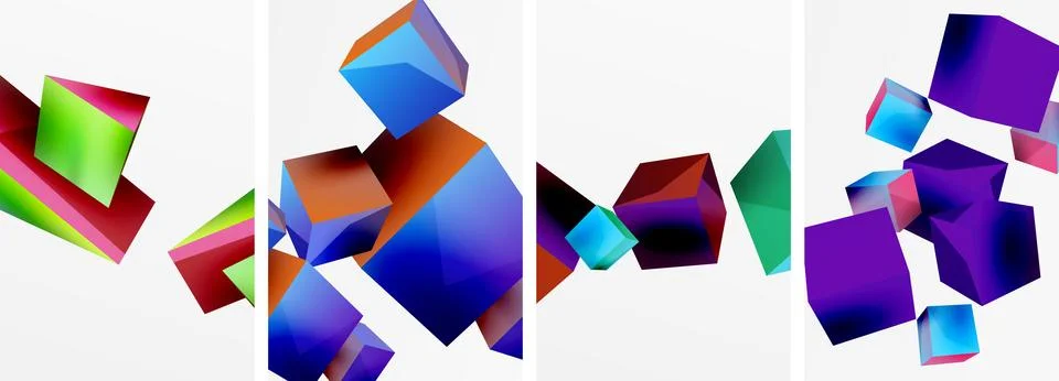 Composition of 3d cubes and other geometric elements background design for Illustrazione stock