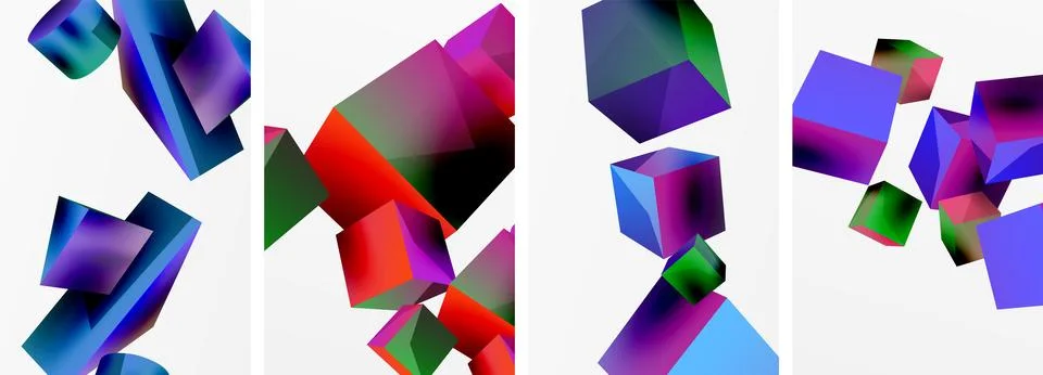 Composition of 3d cubes and other geometric elements background design for Stock Illustration