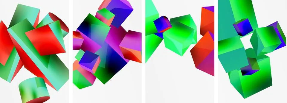 Composition of 3d cubes and other geometric elements background design for Illustrazione stock