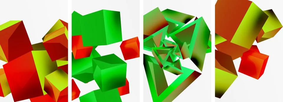 Composition of 3d cubes and other geometric elements background design for Stock Illustration