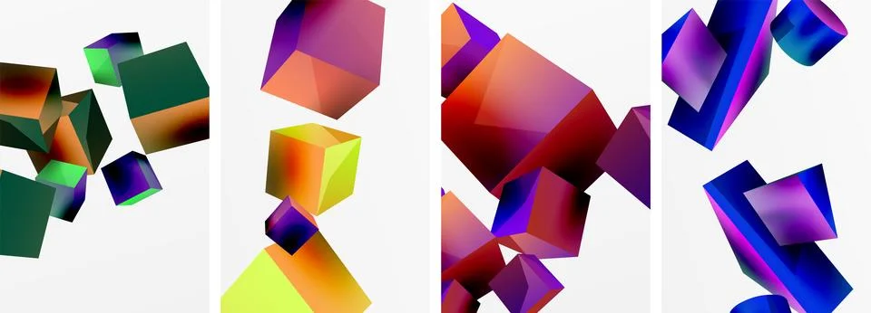 Composition of 3d cubes and other geometric elements background design for Stock Illustration
